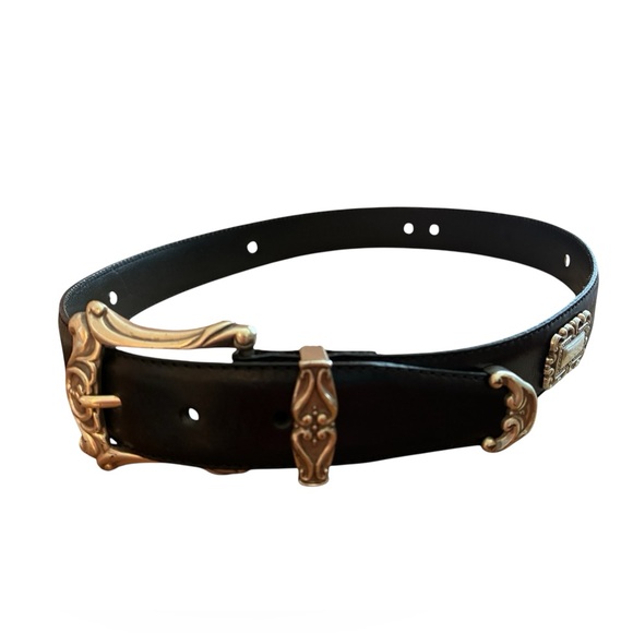 Fossil Accessories - Fossil Black and Silver Leather Belt, Length: 30” to center hole, EUC